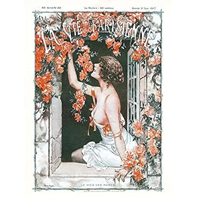 Image of Artery8 La Vie Parisienne Window Roses Flowers Magazine Cover Art Print Canvas Premium Wall Decor Poster Mural