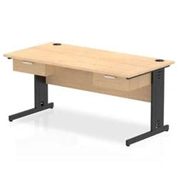 Image of Impulse 1600x800 Desk Maple/Black Cable Managed 2x1 Drawer Fixed Ped