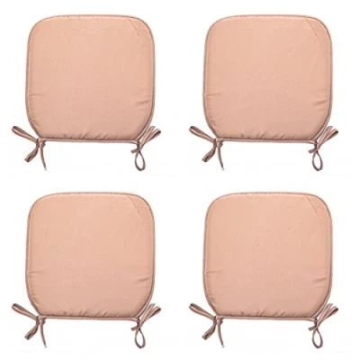 Image of Set Of 4 Beautiful REMOVABLE Dining Garden Chair Cushion Seat Pads With Ties (Brown)