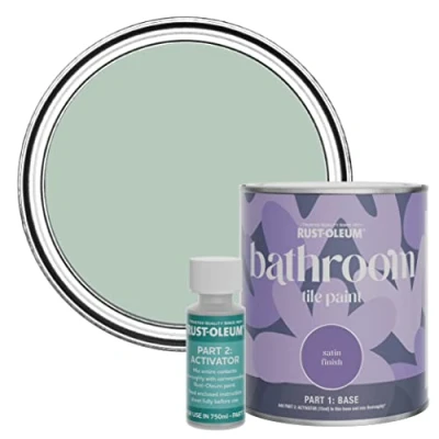 Image of Rust Oleum Green Water Resistant Bathroom Tile Paint in Satin Finish Leaplish 750ml