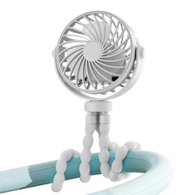 Image of Pram Fan Clip on Stroller, USB Rechargeable Portable with 3 Speeds &amp; Night Light, 360 Battery Mini Stroller Fans for Pram, Buggy, Pushchair, Car, Bike, Camping Travel (White)