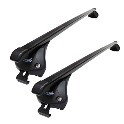 Image of Summit SUP 857C Premium Integrated Railing Bar for Cars with Running Rails, Black Steel, Set of 2