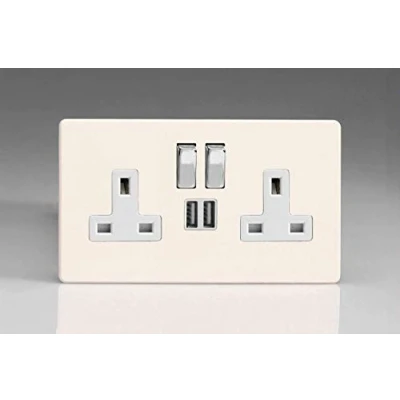 Image of Varilight XDY5U2SWS.PD Screwless Primed 2 Gang Double 13A Switched Plug Socket 2.1A USB