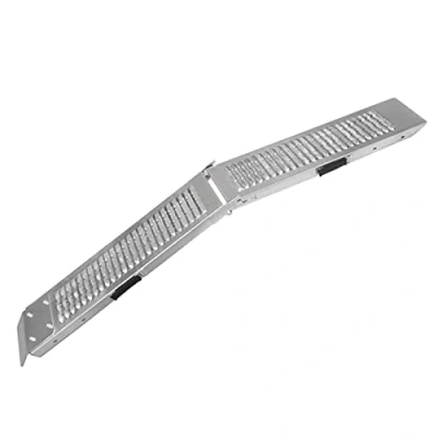 Image of Ramps Foldable Loading Motorbike Motorcycle Folding Van Steel Trailer Heavy Duty ATV Portable Truck Track Day 200Kg Capacity Quad Bike Car Lawn Mower Scooter Non Slip Silver Free Ratchet Strap