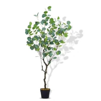 Image of Crystals 4.3 FT Decorative Artificial Flora Small Plants in Pots Fake for Indoor Decor Faux Bathroom (Eucalyptus)