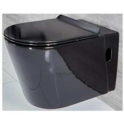 Image of Milano Nero Modern Black Ceramic Wall Hung Toilet WC Soft Close Seat