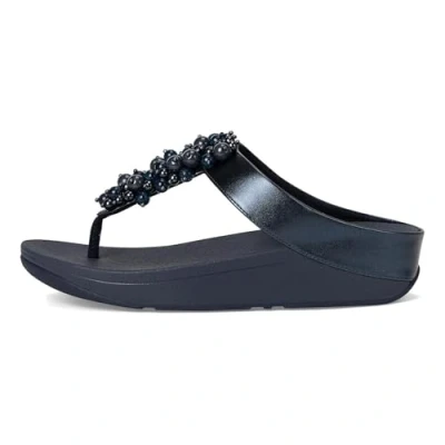 Image of Fitflop Women&#039;s FINO Bauble Bead Toe Post Sandals, Navy, 4 UK