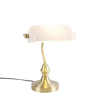 Image of Qazqa Classic Notary lamp Gold with Opal Glass Banker I Antique Suitable for LED E27 1 Light Table Living Room Bedroom
