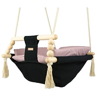 Image of Baby Hammock, Rocker Swing, Hammock with Quilt (Colour: Black, Light Pink)