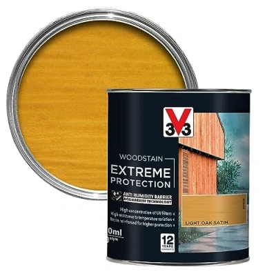 Image of V33 Extreme Protection Woodstain Light Oak 750ml 12 Year Guarantee Anti Humidity Barrier with UV Filters Resistant to Temperature Variations Reinforced Resin Formula Only 2 Coats Needed