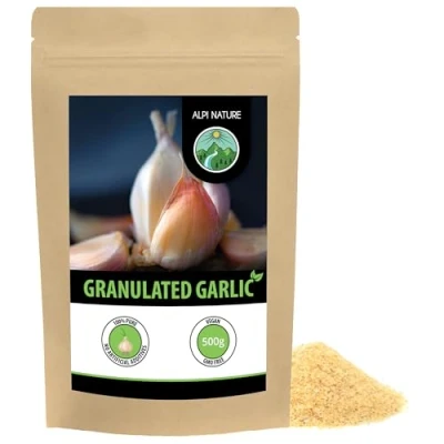 Image of garlic granules (500g, 1.1lb), granulated garlic, 100% natural from gently dried ground powder without additives