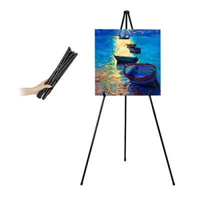 Image of Mutualsign Easel Stand Black Art Display Tripod Collapsible Floor Easel, Lightweight Metal Adjustable Folding for Presentations Posters Displays