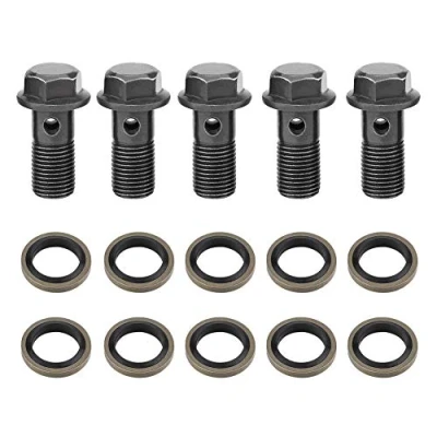 Image of Aramox 5Pcs Brake Banjo Bolt,Motorcycle Bolts &amp; Washers for Caliper Master Cylinder (M10x1mm)