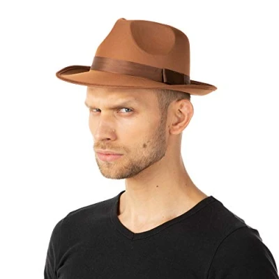 Image of Stylex Party Explorer Hat Gangster Brown Fancy Dress Costumes Indiana