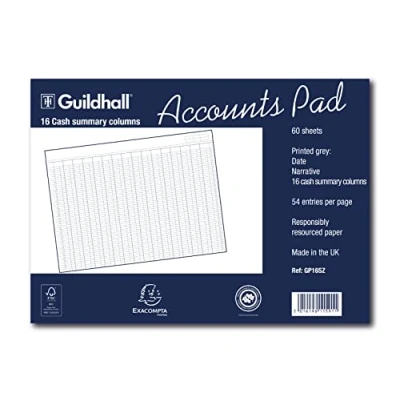 Image of Exacompta Ref GP16SZ Guildhall Accounts Pad, A3 298 x 406mm, 60 sheets 70gsm, 16 Cash Columns, 54 Feint Lines, 4 Holes for Filing, FSC Certified White