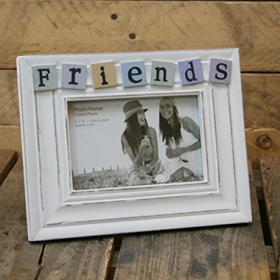 Image of 4 X 6 Shabby Chic White Washed Tiled Friends Photo Picture Frame