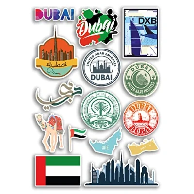 Image of A4 Sticker Sheet Dubai Vinyl Stickers United Arab Emirates UAE Landmarks City Beach Flag Map Holiday Suitcase Luggage Scrapbook Culture Travel #78872