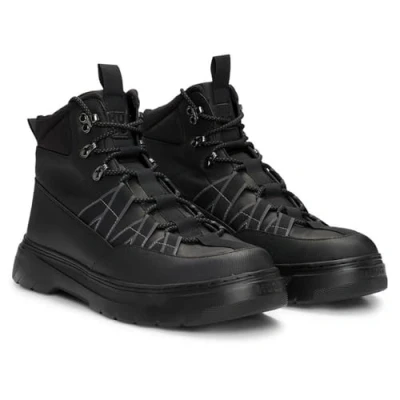 Image of HUGO Urian Laceup ankle boots, Men&#039;s, Size: 12, Black Leather/synthetics