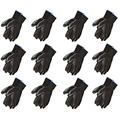Image of Dunnet Tools 12 Pairs of Large Nitrile Coated Work Gloves 10.5 Black Ideal For Mechanics Builder Construction Ppe Protective Non slip Grip Coating(12)