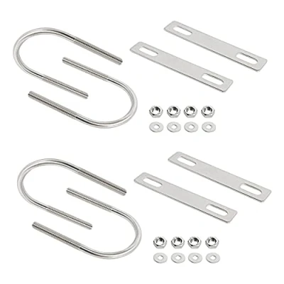Image of Aoje Link Round U Bolt 2.36&quot;(60mm) Inner Width M8 Thread 304 Stainless Steel Silver with Plates Nuts Flat Washers, 4Pcs