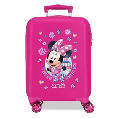 Image of Disney Joumma Minnie Helpers Cabin Suitcase, Children&#039;s Made of ABS, a Durable Material, Four Double Wheels with Multi Directional Swivel, Side Combination Lock, Pink, Suitcase 50