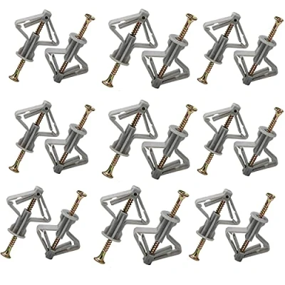 Image of Plasterboard Wall,Plugs and Screws/Wall Fixing Plastic Expansion/Plug Anchor Bolts Anti Rotate Heavy Duty with Countersunk Screws for TV Wall Brackets Hollow Drywall Cavity (Grey, 50PCS)