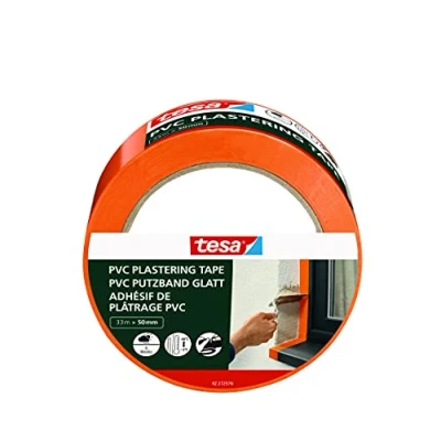 Image of tesa plastering tape PVC Plaster with reinforced carrier material to protect when outdoors temperature resistant, tearable by hand orange 33 m x 50 mm