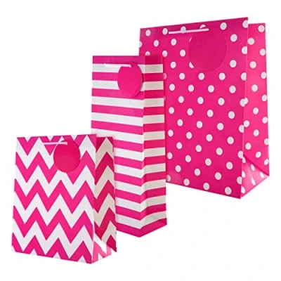 Image of Hallmark Multi Occasion Gift Bag Bundle 3 Essential Sized Bags in Contemporary Pink Designs