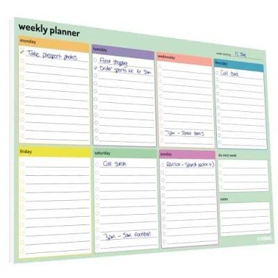 Image of Weekly To Do Planner Pad with daily planning sections. A4 size, 52 sheets, 100gsm paper