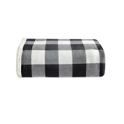 Image of Eddie Bauer Reversible Sherpa Flannel Bedding, Buffalo Plaid Home Decor for All Seasons, Fleece Cotton, Black Check, .Throw