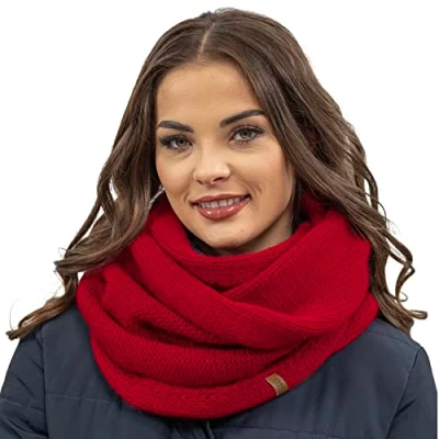 Image of Vivisence Stylish And Elegant Women’S Winter Snood Scarf Thick Warm For Ultimate Comfort Crafted Perfect Accessory Staying Cozy Chic During Cold Weather, Red,UNI