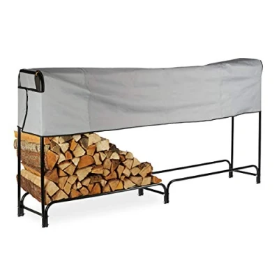 Image of Relaxdays Firewood Rack, Extra Wide, With Cover Tarp, Metal Wood HWD 122 x 245 40cm, Black