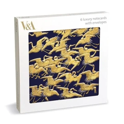 Image of Pack of 6 Notecards Artistic Birds V&amp;A Design Special Finishes General Cards Suitable for Birthday and Other Occasions Made in the UK Eco Friendly