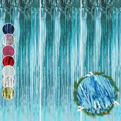 Image of HOVUK 3Pk Ice Blue Foil Lametta 1.2m Light Fringe Curtain Backdrop, Tinsel Party Supplies, Streamers for Birthday, School Graduation, Boys Decorations