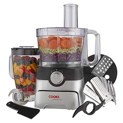 Image of Cooks Professional Food Processor 1000W Multifunctional Kitchen Chopper &amp; Blender for Chopping Slicing Grating Kneading Blending 2L Mixing Bowl 1.8L Jug Black Silver