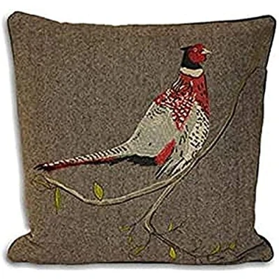 Image of Paoletti Hunter Pheasant Herringbone Weave Piped Cushion Cover, Brown, 45 x Cm