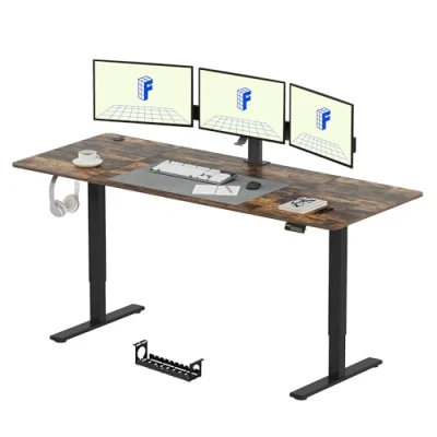 Image of FLEXISPOT 200 * 80cm Electric Standing Desk Adjustable Sit Stand Up Computer with Hook Memory Function for Office and Home (Rustic brown+Black)