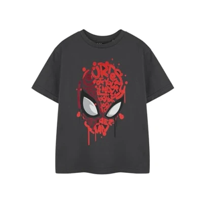 Image of Marvel Boys Charcoal Short Sleeved T Shirt Friendly Neighbourhood Spiderman Graphic Tee for Kids Official Comics Apparel Spidey Web Slinger Top Superhero Movie Merchandise Gift