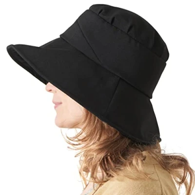 Image of CHARM Womens Summer Beach Sun Hat Wide Brim Gardening UV Protection Japanese Design Black