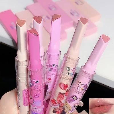 Image of Petansy 6 Colors Jelly Lipstick Heart Shape Set Plumping Serum Lip Balm Ultra Hydrating Smooth Gloss for Women Makeup (A)