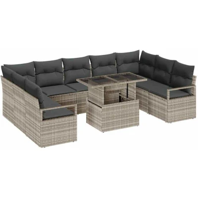 Image of vidaXL 10 Piece Garden Sofa Set with Cushions Light Grey Poly Rattan