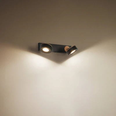 Image of LEDVANCE LED downlight Pluto, steel, wood, 2 bulb, black