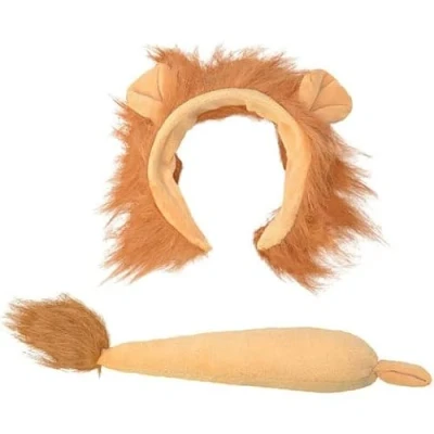 Image of jokeshop Lion Set (Headband with Ears and Mane &amp; Tail) Adults Safari Animal Headband Accessory Simba World Book Day Fancy Dress