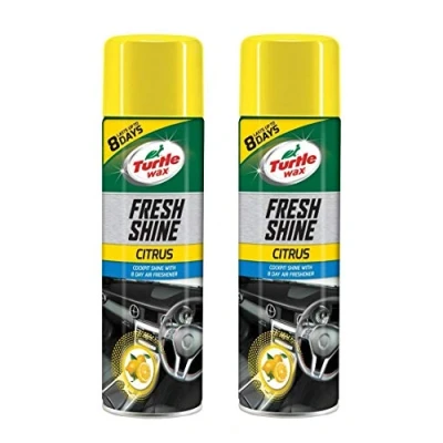 Image of Turtle Wax Fresh Shine Interior Plastic &amp; Dashboard Cleaner with Air Freshener Citrus Scent 500ml x2 Removes Dirt, Dust Residue from Car for a Glossy Fruity Smell
