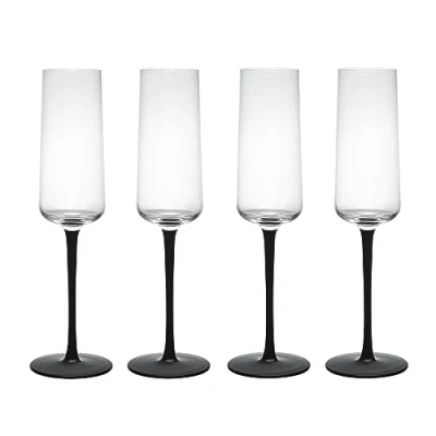 Image of MIKASA Palermo Crystal Champagne Flutes Set of 4, 250ml, Glass with Black Stems 100% Lead Free Gift Boxed &amp; Dishwasher Safe