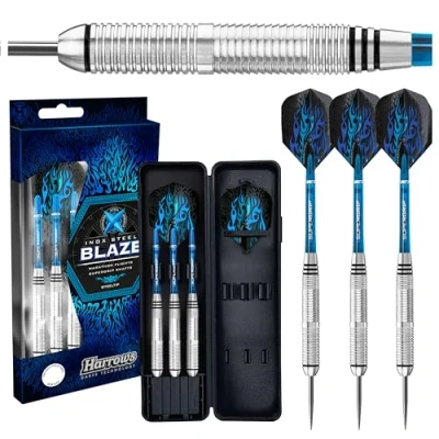 Image of Harrows Dave Chisnall Chizzy 80% Tungsten Steel Tip Darts Set 21g, 22g, 23g &amp; 24g Includes Black Midi Supergrip Shafts, Prime Flights Travel Case (22.00, Grams)