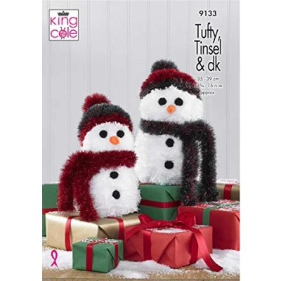 Image of King Cole 9133 Knitting Pattern Christmas Snowman Decorations in Tufty Tinsel Chunky and Dollymix DK