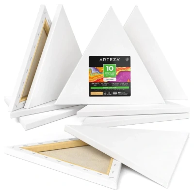 Image of Arteza Triangle Stretched Canvas Set, 10 Pack, 30.5 cm, 100% Cotton, 8 oz Gesso Primed Blank Canvases on Solid Wood Frame