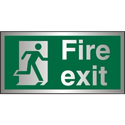 Image of Seco Fire Exit Man Running Right, Sign, 300mm x 150mm 1.5mm Brushed Aluminium Composite