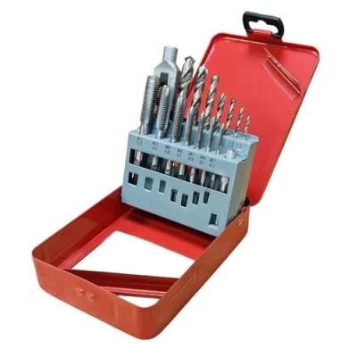 Image of PTI 15pcs Threading Taps Set Metric M3 M12 Alloy Steel Hand Thread Repair Tools with Tap Wrench, HSS Twist Drill Bits Heavy Duty Jobber Drills Kit 2.5 10.2mm in Red Metal Storage Case